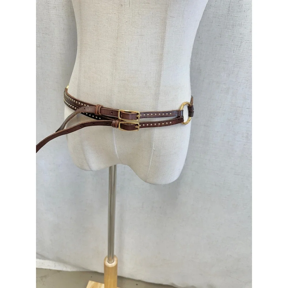 1937 Accessories Genuine Leather Studded Brown Double Wrap Belt Womens ML Boho